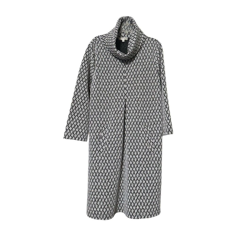Tyler Boe Cowl Neck Knit Dress Black White Geometric Womens M Tunic Pockets
